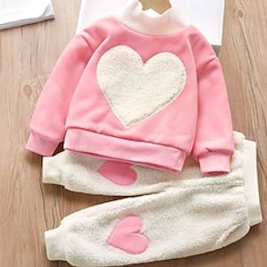 Toddler Girls' Heart Crewneck Clothing Set Set Long Sleeve Cute Outdoor 3-7 Years Winter Pink Red  Fall Lightinthebox