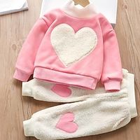 Toddler Girls' Heart Crewneck Clothing Set Set Long Sleeve Cute Outdoor 3-7 Years Winter Pink Red  Fall Lightinthebox - thumbnail