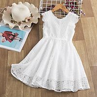 Kids Little Girls' Dress Solid Colored Lace Trims Print White Knee-length Sleeveless Active Dresses Summer Regular Fit 5-12 Years miniinthebox - thumbnail