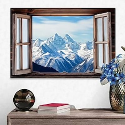 Landscape Wall Art Canvas Fake Window Snow Mountain Prints and Posters Landscape Pictures Decorative Fabric Painting For Living Room Pictures No Frame miniinthebox