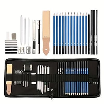 Bview Art 32 Pack Drawing Pencils Set Professional Drawing Art Kit With Sketch Pencils Graphite Charcoal Sticks In Portable Case Drawing Supplies For Students Adults Artists miniinthebox