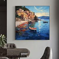 Mediterranean Oil Painting On Canvas hand painted Large Mediterranean Wall Art Abstract Seascape Art painting Blue Ocean Decor painting Custom Painting for Living room Home Decor Lightinthebox