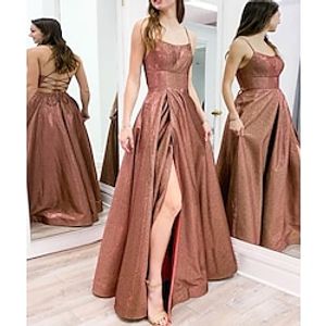 A-Line Prom Dresses Sparkle  Shine Dress Formal Evening Party Floor Length Sleeveless Spaghetti Strap Lurex Fabric with Sequin Slit 2023 Lightinthebox