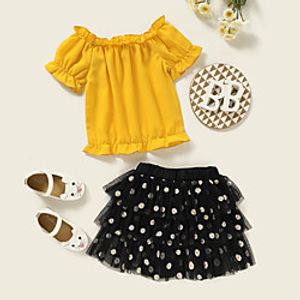 Kids Toddler Girls' Clothing Set Short Sleeve Yellow Polka Dot Print Daily Wear Active Regular Above Knee 2-8 Years Lightinthebox