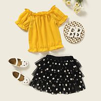 Kids Toddler Girls' Clothing Set Short Sleeve Yellow Polka Dot Print Daily Wear Active Regular Above Knee 2-8 Years Lightinthebox - thumbnail