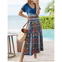 Women's Knit Dress Tribal Print Crew Neck Long Dress Maxi Dress Bohemia Vacation Short Sleeve Summer Lightinthebox