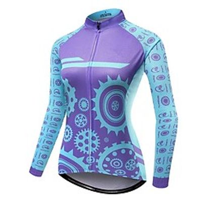 Women's Cycling Jersey Long Sleeve Bike Top with 3 Rear Pockets Mountain Bike MTB Road Bike Cycling Reflective Strips Back Pocket Reflective Trim  Fluorescence Wicking Violet Sky Blue Gear Sports Lightinthebox