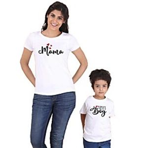 Mommy and Me Tops Letter Print Gray White Short Sleeve Basic Matching Outfits miniinthebox