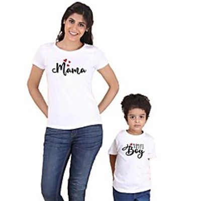 Mommy and Me Tops Letter Print Gray White Short Sleeve Basic Matching Outfits miniinthebox