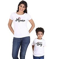 Mommy and Me Tops Letter Print Gray White Short Sleeve Basic Matching Outfits miniinthebox - thumbnail