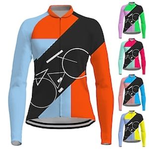 21Grams Women's Cycling Jersey Long Sleeve Bike Jersey Top with 3 Rear Pockets Mountain Bike MTB Road Bike Cycling Breathable Quick Dry Moisture Wicking Reflective Strips Green Yellow Orange Spandex Lightinthebox