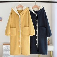 Women's Fleece Pajamas Robe Bathrobe Pure Color Plush Casual Comfort Home Daily Bed Fleece Warm Hoodie Long Sleeve Button Pocket Fall Winter Light Pink Yellow Lightinthebox - thumbnail