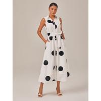 Polka Dot Sleeveless Tie Belt Maxi Dress