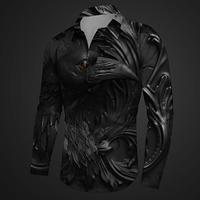 Bird Embossed Relief Pattern Subcultural Men's Printed Shirts Party Street Vacation Spring Summer Turndown Long Sleeve Black S, M, L 4-Way Stretch Fabric Shirt Lightinthebox