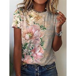 Women's T shirt Tee Floral Vacation Weekend Print Pink Short Sleeve Fashion Round Neck Summer Lightinthebox