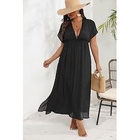 Women's Summer Dress Cover Up Open Back Vacation Swimming Pool Beach Wear Holiday Short Sleeves Black Color L XL 2XL 3XL Size Lightinthebox
