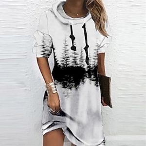 Women's Hoodie Dress Winter Dress White Long Sleeve Color Gradient Print Winter Fall Hooded Vacation Casual Fall Dress 2022 S M L XL XXL 3XL miniinthebox