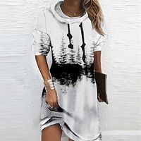 Women's Hoodie Dress Winter Dress White Long Sleeve Color Gradient Print Winter Fall Hooded Vacation Casual Fall Dress 2022 S M L XL XXL 3XL miniinthebox - thumbnail