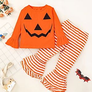 Kids Girls' T-shirt  Pants 2 Pieces Long Sleeve Orange Cartoon Stripe Pumpkin Print Basic 3-8 Years Lightinthebox
