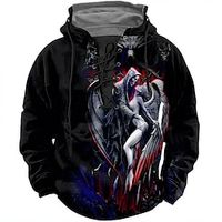 Graphic Prints Devil Men's Daily 3D Print Hoodie Holiday Going out Streetwear Hoodies Red Blue Long Sleeve Hooded Print Lace up Spring   Fall Designer Hoodie Sweatshirt Lightinthebox - thumbnail