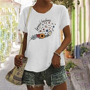 Women's T shirt Tee Green Pink Yellow Graphic Letter Print Short Sleeve Daily Holiday Basic Round Neck Regular Painting S miniinthebox