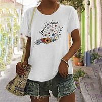 Women's T shirt Tee Green Pink Yellow Graphic Letter Print Short Sleeve Daily Holiday Basic Round Neck Regular Painting S miniinthebox - thumbnail