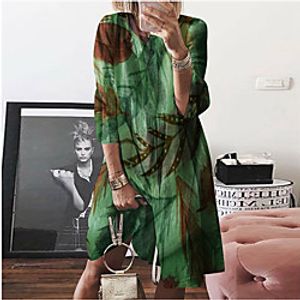 Women's Swing Dress Midi Dress Yellow leaves Leaf white Leaf blue Spot spot milky Leaf powder Leaves Lake Blue Big leaf blue Big leaf green Strength factory direct sales. L 34 Length Sleeve Butterfly Lightinthebox