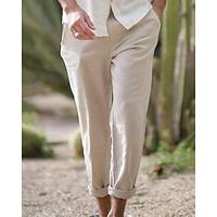 Men's Linen Pants Trousers Summer Pants Beach Pants Pocket Drawstring Elastic Waist Plain Comfort Breathable Daily Holiday Vacation 100% Linen Hawaiian Boho Khaki Lightinthebox