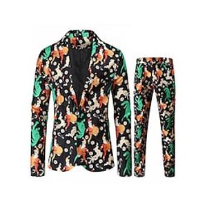 Black Men's Christmas Suits 2 Piece Patterned Standard Fit Single Breasted One-button 2022 Lightinthebox