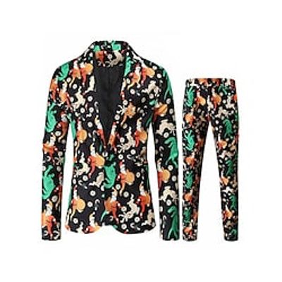 Black Men's Christmas Suits 2 Piece Patterned Standard Fit Single Breasted One-button 2022 Lightinthebox