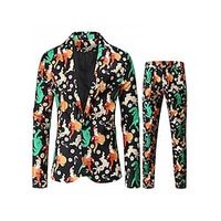 Black Men's Christmas Suits 2 Piece Patterned Standard Fit Single Breasted One-button 2022 Lightinthebox - thumbnail