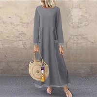 Women's Casual Dress Shift Dress Swing Dress Black Purple Army Green Long Sleeve Pure Color Lace Winter Fall Autumn Crew Neck Basic 2022 S M L XL XXL 3XL 4XL 5XL miniinthebox - thumbnail