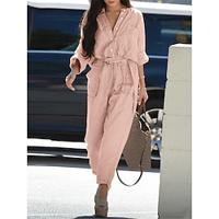 Women's Jumpsuit Button Pocket Solid Color V Neck Streetwear Street Daily Regular Fit Long Sleeve Black Pink Green S M L Summer Lightinthebox