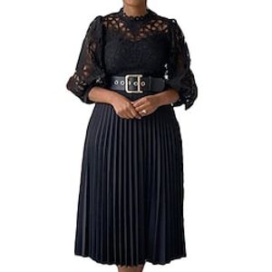 Women's Party Dress Lace Dress Midi Dress Black Pink Red 3/4 Length Sleeve Pure Color Lace Winter Fall Autumn Crew Neck Party 2023 S M L XL XXL 3XL miniinthebox