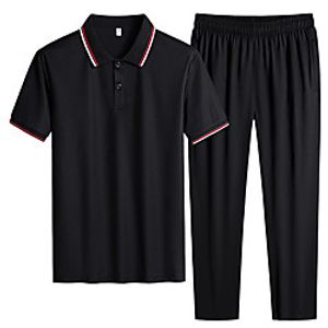 Men's 2 Piece Tracksuit Jogging Suit Athleisure 2pcs Short Sleeve Spandex Breathable Sweat Out Jogging Sportswear Solid Colored Normal White Black Blue Gray Activewear Micro-elastic Lightinthebox