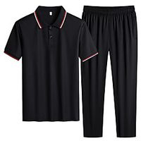Men's 2 Piece Tracksuit Jogging Suit Athleisure 2pcs Short Sleeve Spandex Breathable Sweat Out Jogging Sportswear Solid Colored Normal White Black Blue Gray Activewear Micro-elastic Lightinthebox - thumbnail