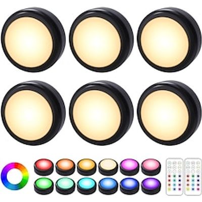 LED Puck Lights with Remote Control, 13 Colors Changeable Battery Operated Wireless Closet Lights, Under Cabinet Lighting Stick on Tap Push Lights, Color Changing Under Counter Lights miniinthebox