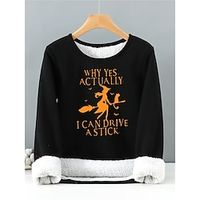 Women's Halloween Sweatshirt Pullover Fleece Fuzzy Teddy Black Letter Witch Party Christmas Round Neck Long Sleeve Top Micro-elastic Fall  Winter Lightinthebox - thumbnail