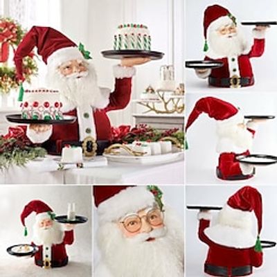 Santa Holdings Tray Figurine, Santa Claus Tabletop Serving Tray, Exquisite Resin Treats Tray Holder for Christmas Halloween Party Decorations Lightinthebox