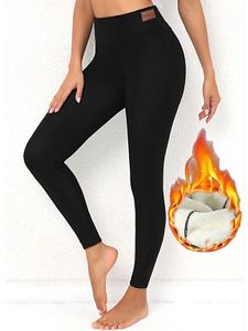 Women's Fleece Thickening Elastic Waist Black Leggings