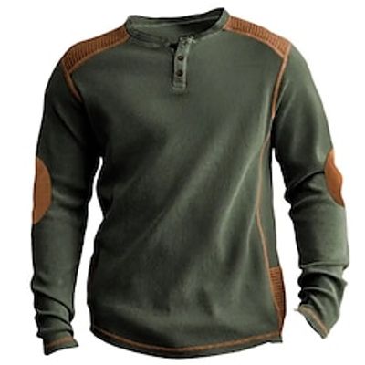 Men's T shirt Tee Henley Shirt Waffle Knit Tee Tee Top Long Sleeve Shirt Color Block Henley Street Vacation Long Sleeve Patchwork Clothing Apparel Fashion Designer Basic Lightinthebox