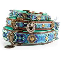 Dog With A Mission Boho Juan Leather Dog Collar - Blue, M 29-39X2.5Cm