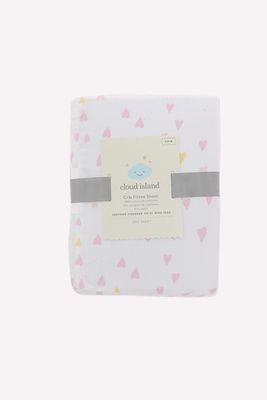 Fitted Crib Sheet Hearts 71.1 L x 132 W cm  Pink