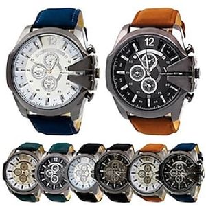 New Men's Fashion Watch Big Dial Faux Leather Band Stainless Steel Analog Quartz Sports Wrist Watch miniinthebox