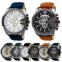 New Men's Fashion Watch Big Dial Faux Leather Band Stainless Steel Analog Quartz Sports Wrist Watch miniinthebox - thumbnail