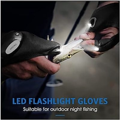 1 Pair LED Flashlight Gloves Fishing Repair Work Finger Lamp Winter Outdoor Night Fishing Half Finger Gloves One Size Lightinthebox