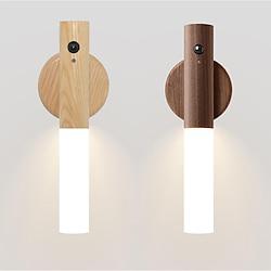 2pcs Smart Sports Sensor Night Light Magnetic Body Sensor Corridor Rechargeable LED Light Portable Staircase Wooden Wall Light Decoration Battery Powered Cabinet Light Lightinthebox