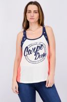 Womens Sleeveless Graphic Top  White/Navy/Orange - thumbnail