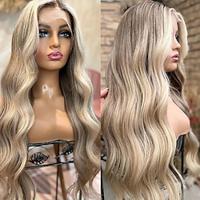 Highlighted Hair Ash Blonde Remy Human Hair Glueless 13x4 Lace Front Wig with Baby Hair Wavy Lace Front Human Hair Wigs Pre-Plucked For Women Lightinthebox