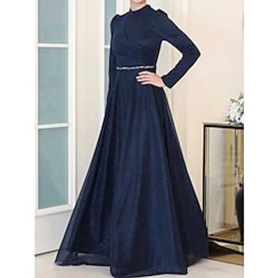 A-Line Evening Gown Elegant Dress Formal Floor Length Long Sleeve High Neck Lurex Fabric with Rhinestone Pleats Ruched 2023 Lightinthebox A-Line Evening Gown Elegant Dress Formal Floor Length Long Sleeve High Neck Lurex Fabric with Rhinestone Pleats Ruched 2023 Lightinthebox
